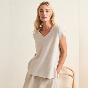 EILEEN FISHER Organic-Linen & Organic-Cotton Short-Sleeve V-Neck Sweater 1X